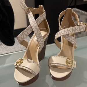 Michael Kors Cream and Tan Wedge Sandals